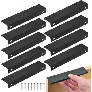 Poign&eacute;e Cuisine Noir, 10PCS Entraxe 160mm Invisible Poignee de Meuble, poignet de porte cuisine en Aluminium, Noir Poign&eacute;e Meuble pour Tiroirs