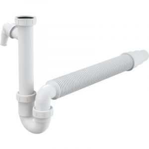 Alcadrain - Siphons - Siphon de 50/40 mm de diamètre avec écrou de trop-plein et raccord, tuyau flexible A83-DN50/40