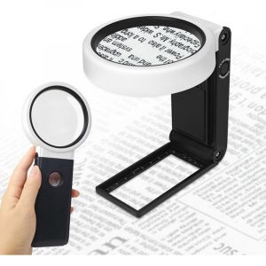 25X 5X Loupe de Lecture, loupe Lumineuse LED Portable Debout, Loupe Eclairante à Main avec 6 LED Lumière pour Lecture, Bijoux, Seniors, Observation