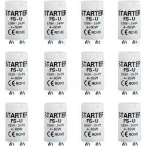 12 Pi&egrave;ces Starter Neon, 4-80W 220-240V Ampoule Tube Fluorescent Starter, Starter pour Tubes Fluorescents de Haute Qualit&eacute; pour &Eacute;clairage Fluorescent