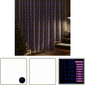 The Living Store - Rideaux lumineux &agrave; led 3x3 m 300 led Bleu 8 fonctions - Guirlande Lumineuse - Rideau Lumineux - D&eacute;coration Noel - Lumi&egrave;res Led