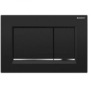Plaque de commande carr&eacute;e GeberitSigma20 (anciennement Sigma30) pour double chasse d'eau : laque noire mate, rev&ecirc;tement facile &agrave; nettoyer, chrome