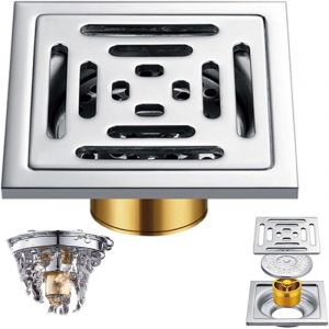 Siphon de sol carr&eacute; en acier inoxydable, 100 x 100 mm, filtre de lavabo, sans odeur, amovible pour salle de bain, toilettes, baignoire, balcon