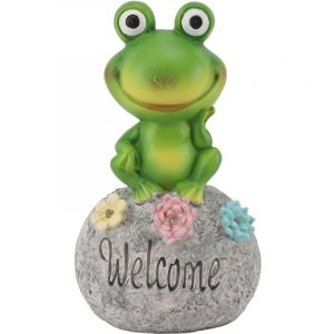 Feiyue - Statue de grenouille avec lumières solaires en résine, décoration de jardin extérieur, figurine de grenouille pour patio, cour, pelouse,