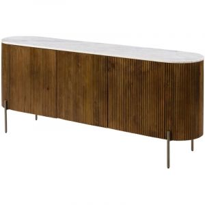 Buffet en bois de Manguier 180x40x76 marron laqué / marbre blanc barcelona 201