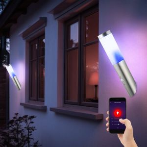 Applique murale, acier inoxydable, torche murale, applique murale d'ext&eacute;rieur, d&eacute;tecteur de mouvement, App commande vocale, minuterie 1x led rgb 10W