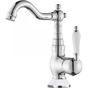 Robinet de lavabo &agrave; poign&eacute;e unique et col de cygne, pivotant &agrave; un trou, robinet d'eau chaude et &agrave; eau froideo,poli,court, base et poign&eacute;e en c&eacute;ramique