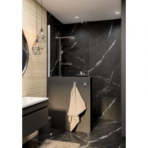 Schulte - Pare-muret 80 x 120 cm verre 5 mm anticalcaire transparent, profilé blanc, pare-baignoire fixe