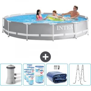 Intex - Piscine ronde à cadre prisme 366 x 76 cm - Grise - Comprend des Accessoires CB95