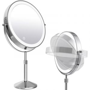10X Miroir Grossissant Lumineux 20cm, Hauteur R&eacute;glable Table Miroir sur Pied Maquillage, Rechargeable Miroir Rasage, 3 Couleurs Lumi&egrave;re,(T840C10X)