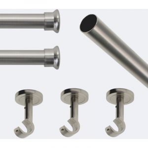 Kit de tringle &agrave; rideaux Nickel Mat 250cm Diam.20mm Embout Chapeau - Fixation Plafond - Boulet