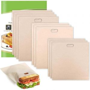 Lot de 10 Sac pour Grille-Pain, R&eacute;utilisables Antiadh&eacute;sifs Sacs &agrave; Toasts Grille-pain Sacs de Rangement Sandwich Snacks, R&eacute;sistance &agrave; Haute