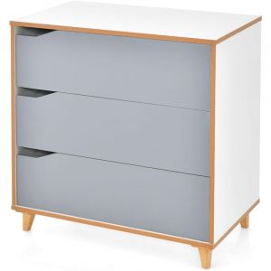 Goplus - Commode à 3 Tiroirs,Poignée Encastrée,Pieds en Bois d'Hévéa, Dispositif Anti-basculement,pour Chambre,Salon,Entrée Gris