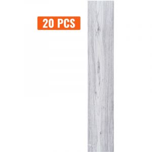 Mophorn Dalles de sol en vinyle autocollantes 36x6 pouces,20 dalles de 0,62mm d'&eacute;paisseur,grain de bois gris clair,&agrave; d&eacute;coller et &agrave; coller pour