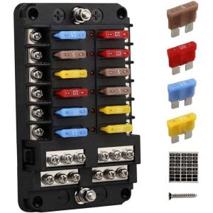 Blocs Fusible Lame ATC/ATO, Porte Fusible Voiture , Bo&icirc;te Fusibles Voiture 12 voies avec Indicateur de Bus N&eacute;gatif pour Voiture, Bateau,