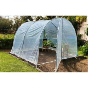 Les Serres Tonneau - Serre tunnel de jardin 9m&sup2; dim. 3L x 3l x 2,17H m 2 portes pivotantes pieds arrondis b&acirc;che pe 200&micro; haute densit&eacute; transparente