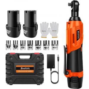 Cl&eacute; &agrave; Cliquet Sans Fil, 40N.m 3/8 Pouces Kit de Cliquet, 2 batteries Li-ion de 1,5 Ah, chargeur rapide, 12V Cl&eacute; &agrave; Cliquet &eacute;lectrique avec Lumi&egrave;re LED