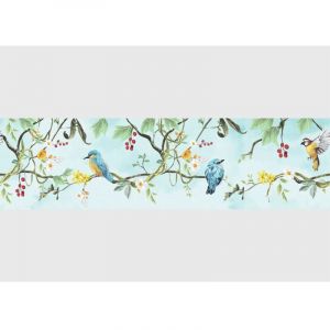 Frise auto-collante au fonds bleu avec des oiseaux de printemps