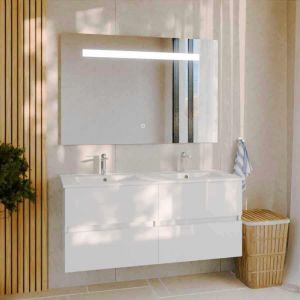 Meuble double vasque 120 cm rosaly avec miroir Elégance ht80- Blanc- Plan vasque en Céramique - Blanc