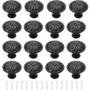 Bouton de Porte Noir 16Pcs Poignee de Meuble Cuisine Boutons de Tiroir Boutons de Placard Vintage Ronds Poign&eacute;es Bouton de Meuble Avec Vis Pour