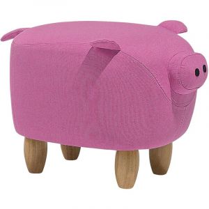 Petit Tabouret Pouf pour Enfant 35 cm de Hauteur en Forme d'Éléphant en Tissu Doux Rose avec Pieds en Bois d'Hévéa Beliani