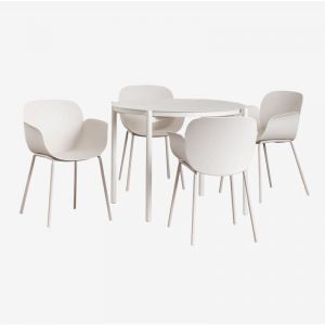 Sklum - Ensemble table ronde en aluminium Elton (Ø110 cm) et 4 chaises de jardin Lynette Blanc de Pierre