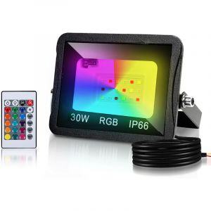 Randaco Projecteur LED RGB avec t&eacute;l&eacute;commande, projecteur LED RGB 30W, 16 couleurs & 4 modes, IP66 ext&eacute;rieur jardin & terrasse