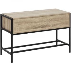 Banc à chaussures, meuble à chaussures en métal noir et bois coloris naturel -Longueur 76,5 x Profondeur 30 x Hauteur 48 cm