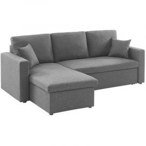Sweeek - Canapé d'angle convertible réversible compact 3 places en tissu. l 213.5 x p 136.5 x h 83cm. avec coffre de rangement Polyester Gris foncé
