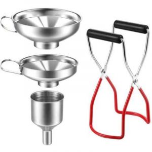 Entonnoir &agrave; Confiture, Paquet Contient Pince de Bocal/3 Entonnoirs en Acier Inoxydable/Filtre, Entonnoir en Acier Inoxydable pour Liquide ou