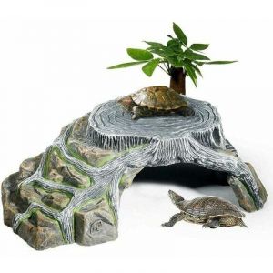 Terrarium pour tortues, grotte terrestre, rampe d'acc&egrave;s pour reptiles, d&eacute;coration du sanctuaire, humidification, roche de la grotte