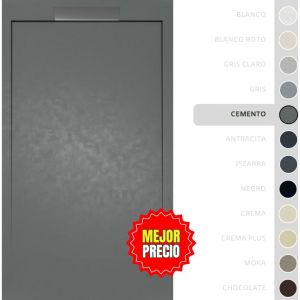 Soulbath - Receveur de Douche - Résine - Gel Coat - Texture Lisse/Pierre - gris ciment- Antidérapant- 140x90 Extra plat 3cm- Conception Élégante