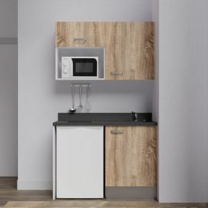 Kitchenette K07L - 120 cm - emplacements frigo top et micro-ondes-Bois-Nero-&eacute;vier &agrave; droite