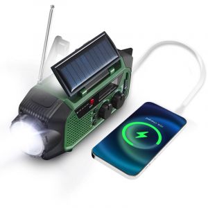 Radio de Secours &Eacute;tanche avec Panneau Solaire, Dynamo, Lampe Torche 3W, Chargeur USB et Bluetooth