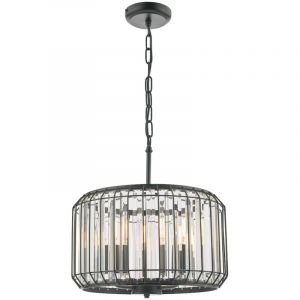 Dar Naeva Plafonnier suspendu &agrave; 3 lumi&egrave;res en cristal noir satin&eacute;