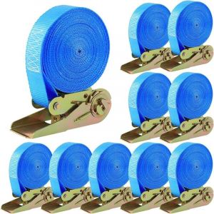 10 PCS 400 kg Sangle à Cliquet, Sangle d'Arrimage avec Tendeur, Sangle de Serrage en Polyester, 6m x 25mm, pour Moto, Cargaison, Remorque, Camions,