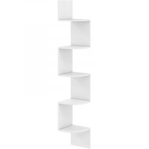 &Eacute;tag&egrave;re d'angle flottante 20 x 20 x 126 cm rangement vertical 5 niveaux design moderne en bois blanc
