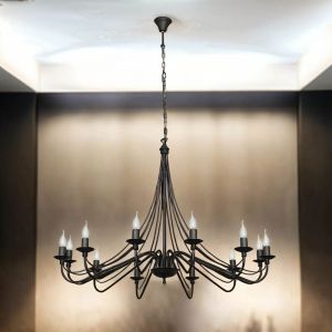 Xxl Lustre Noir 12 flammes Ø85cm Rustique