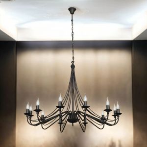 Licht-erlebnisse - xxl Lustre Noir 12 flammes Ø85cm Rustique - Noir