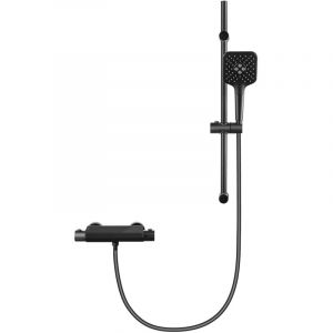Jamais utilise] Colonne de Douche Thermostatique 38°C Avec Table de Rangement en Verre Trempé, Ensemble de Robinetterie Thermostatique Murale, Noir
