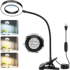 Loupe 10X avec lumi&egrave;re, Loupe &agrave; Pince avec lumi&egrave;re, Loupe de Bureau 48 LED avec Pince, Lampe loupe LED 3 Modes dimmable pour Le lit, Le Travail, l'ar