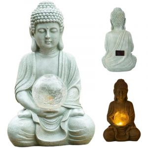 Statue lumineuse de Bouddha &agrave; &eacute;nergie solaire, d&eacute;coration artisanale en r&eacute;sine, sculpture zen pour jardin ext&eacute;rieur et cour