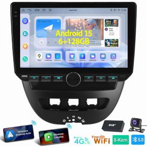 Pour Peugeot 107 Citroen C1 Toyota Aygo 8 c&oelig;urs 6+128G Android 15 Carplay Autoradio GPS 6+128G DAB CAM