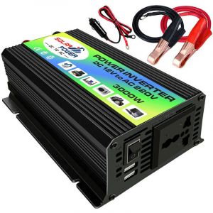 Peaks Power Onduleur à onde sinusoïdale modifiée 3000 W Convertisseur de puissance haute fréquence DC 12 V vers AC 220 V Convertisseur de chargeur de