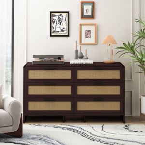 Commode 130 x 40 x 74 cm, meuble de rangement, 6 tiroirs, pour salon/chambre/cuisine, aggloméré, marron foncé