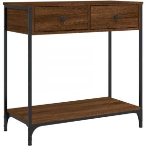 Table d'appoint console pratique avec tiroirs pour une entrée organisée 75 x 34,5 x 75 cm bois d'ingénierie marron et métal DEC031886