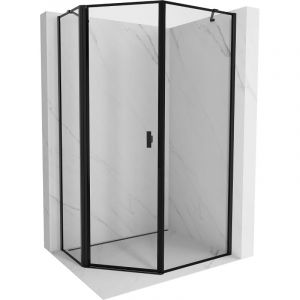 Mexen - Cabine de douche pentagonale asymétrique pivotante gauche Mist 80 x 100 cm, cadre noir, noir - 8A8-080-100-70-70-L