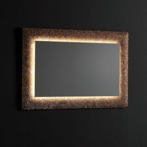 Kiamami Valentina - Miroir Avec Cadre En Perles De Verre Coulé Bronze Et Leds Intégrées 90X62