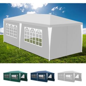 Swanew - 3x6M Tonnelle avec 6 Bâche Latérales Amovibles et 4 Fenêtres Décoratives, Gazebo de Jardin Rapide à Installer,Blanc