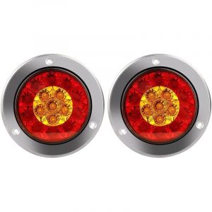 Aiperq Rond LED Feu de Freinage Feu, 4x4"Rouge Ambre LED Feux Arri&egrave;re Indicateur Lampe